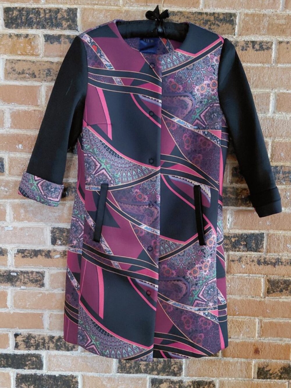 View Multicolor Patchwork Paisley Polyester Coat